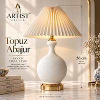 Topuz Abajur – 30 cm Çini Bisküvi Gold Detaylı 