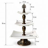Üç Katlı Kare Çini Sunumluk 50 cm – Antik Gold