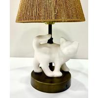 Yürüyen Kedi Çini  Bisküvi Eskitme Renk Duy Aparatlı Abajur (Şapkalı 42 cm) 